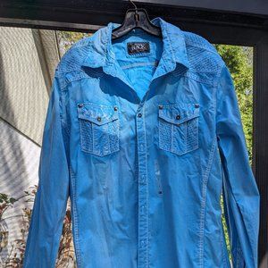 NWT Buckle Black Aqua Western Style Shirt Large